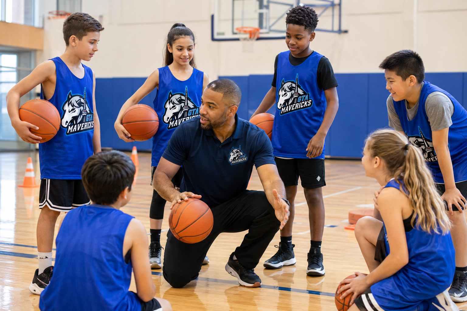 GTA Mavericks coach teaching House League basketball players